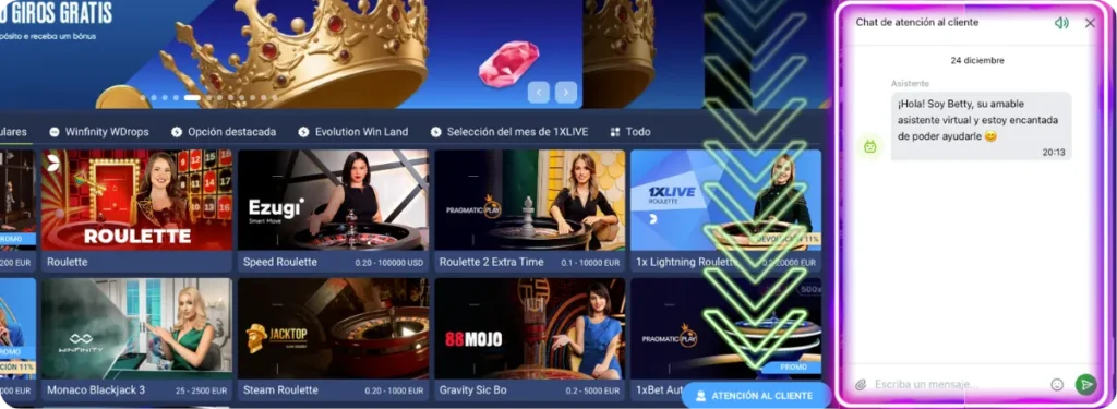 1xBet casino Secciones de asistencia