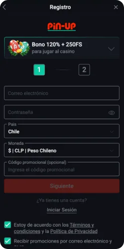 Pin-Up Casino Ventana de Registro